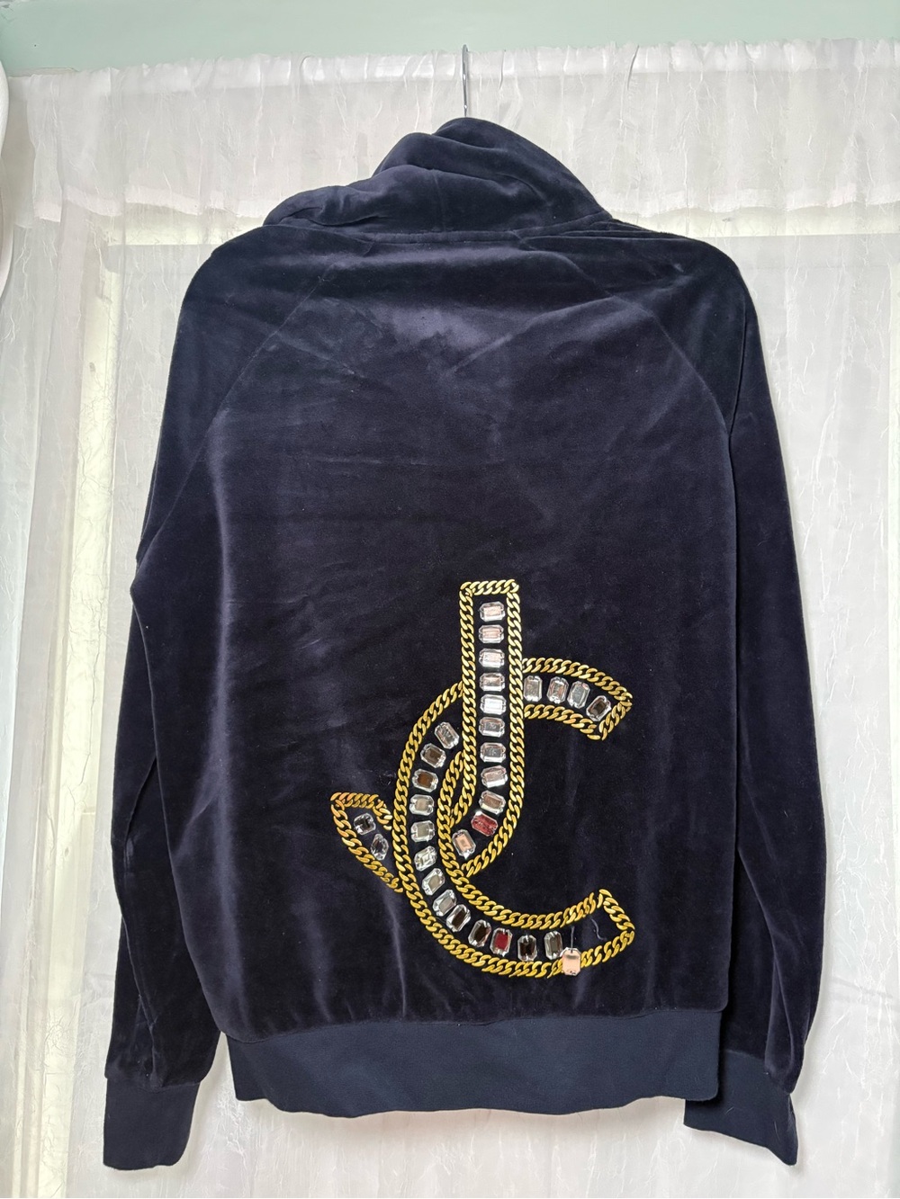 Juicy Couture Black Velvet Logo Embellished Bomber Jacket